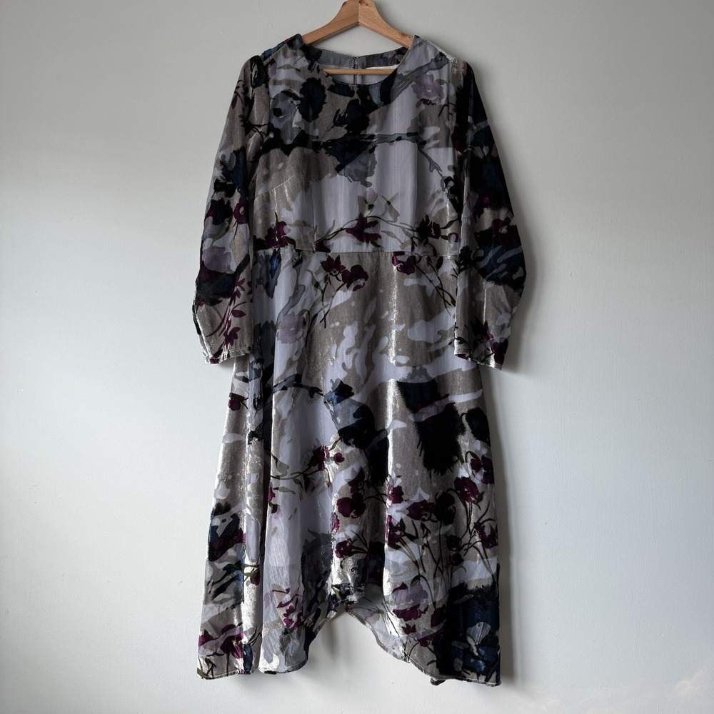 Soft Surroundings Burnout Velvet Long Sleeve Midi Dress PS Floral Whimsy Annika